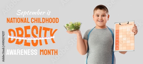 Overweight boy with vegetab...