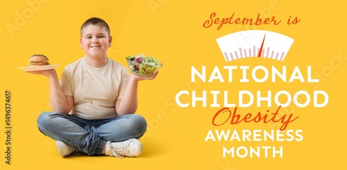 Overweight boy with burger ...