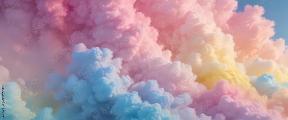 Fototapeta premium Fuzzy pink blue yellow ombre, cloud-like texture , abstract, element, pastel
