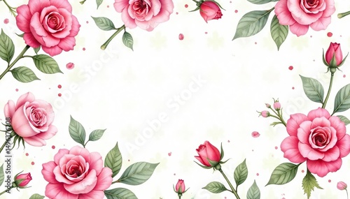 Delicate watercolor roses & leaves, repeating pattern, design, illustration, graphics