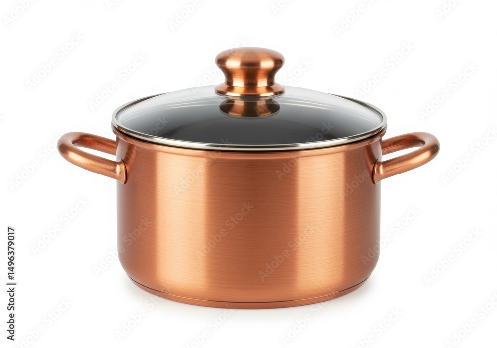 Copper cooking pot with glass lid isolated on white background Copper cooking pot with glass lid isolated on white background
