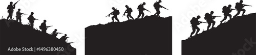 Silhouette of Soldiers Climbing Hill in Battle Formation Vector silhouette
