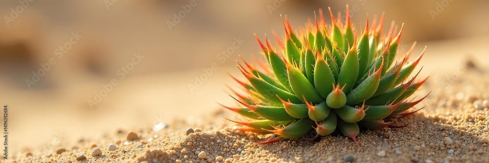 Obraz premium A thriving sand plant, resilient and hardy, showcases its unique adaptation to arid environments Its spiky leaves and robust structure are a testament to nature's strength , green, dry