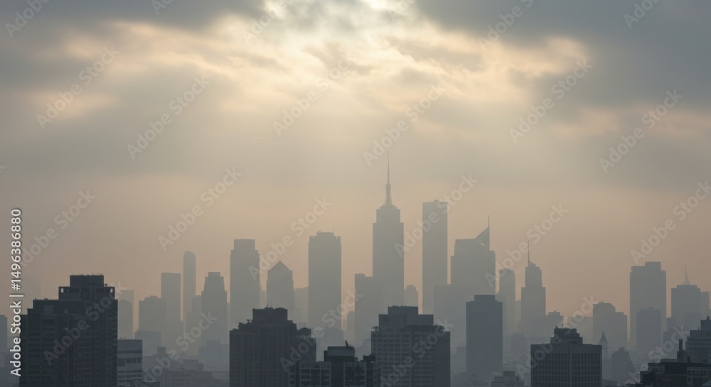 Fototapeta premium Cloudy City Horizon with Smog at Early Morning