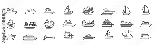 water transportation ships ailboat yacht speedboat editable icon set.