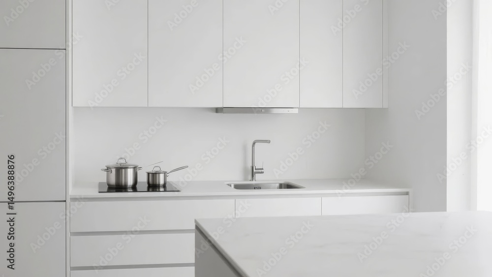 Modern Kitchen with Stainless Steel Appliances and White Cabinetry