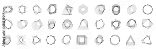 Set of line spiral figure, abstract geometric elements on a white background
