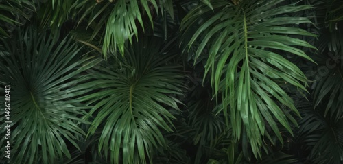 Deep green hues, visible striations, lush palm leaf surface , texture, element