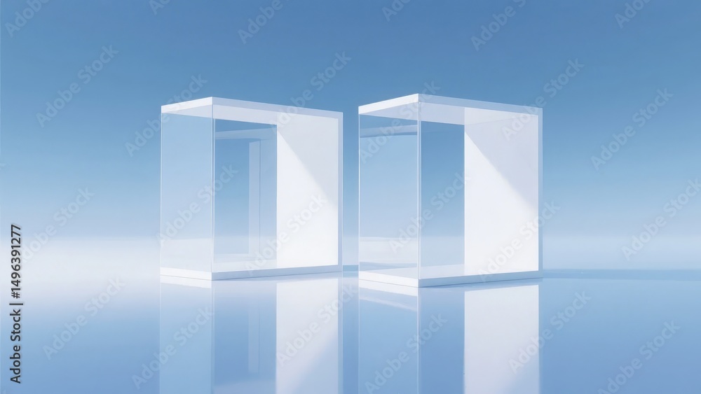 Two Transparent Cubes on a Reflective Surface Two Transparent Cubes on a Reflective Surface