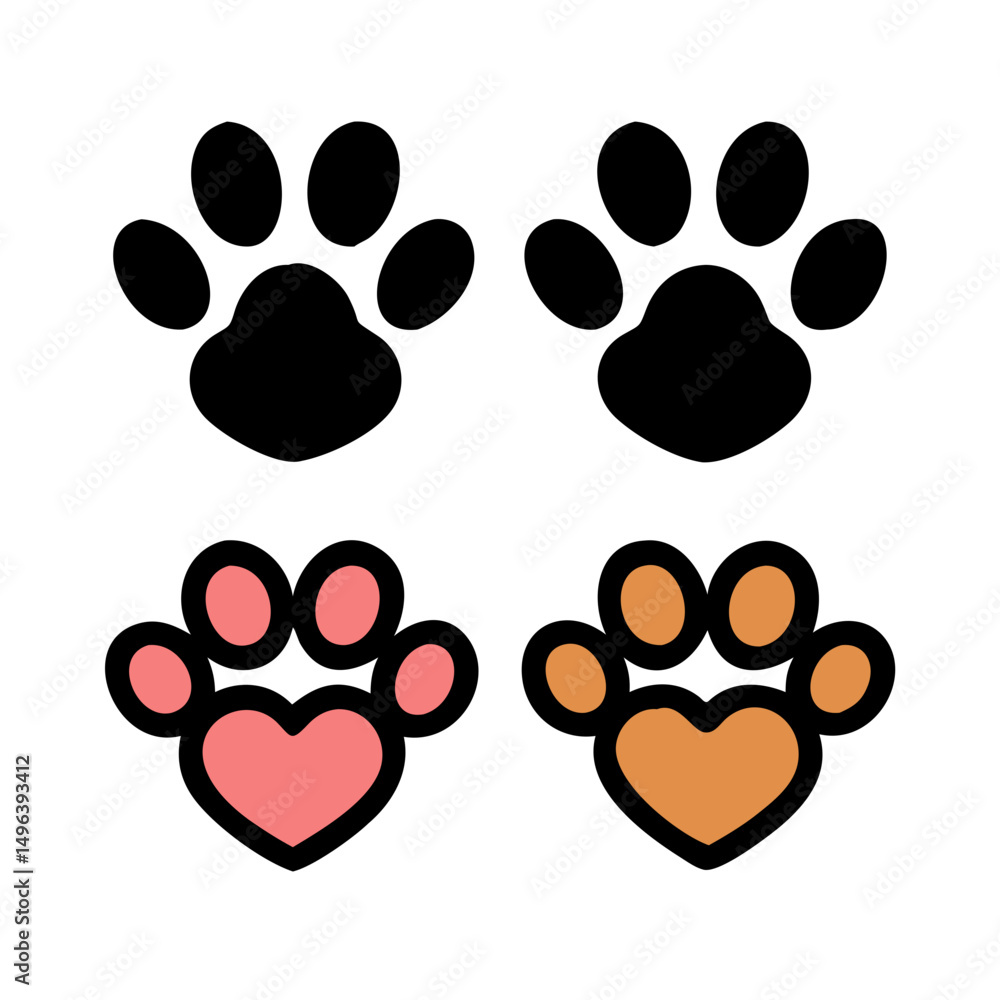 Fototapeta premium Pet paw editable stroke outline icon isolated on white background flat.Pet paw editable stroke. footprints Pet paw, Heart with pet paw print dog cat icon, vector illustration. paws prints dog. 
