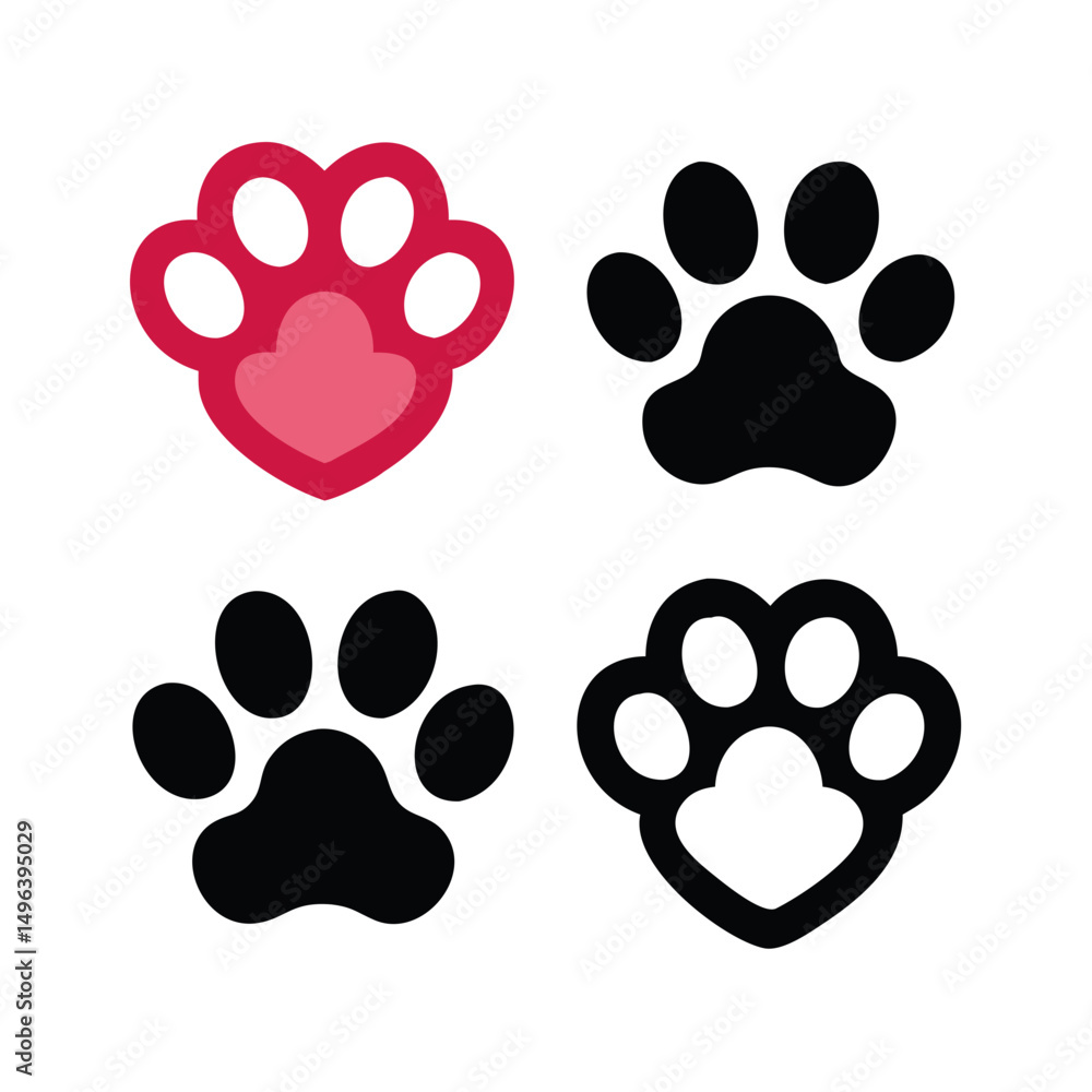 Fototapeta premium Pet paw editable stroke outline icon isolated on white background flat.Pet paw editable stroke. footprints Pet paw, Heart with pet paw print dog cat icon, vector illustration. paws prints dog. 