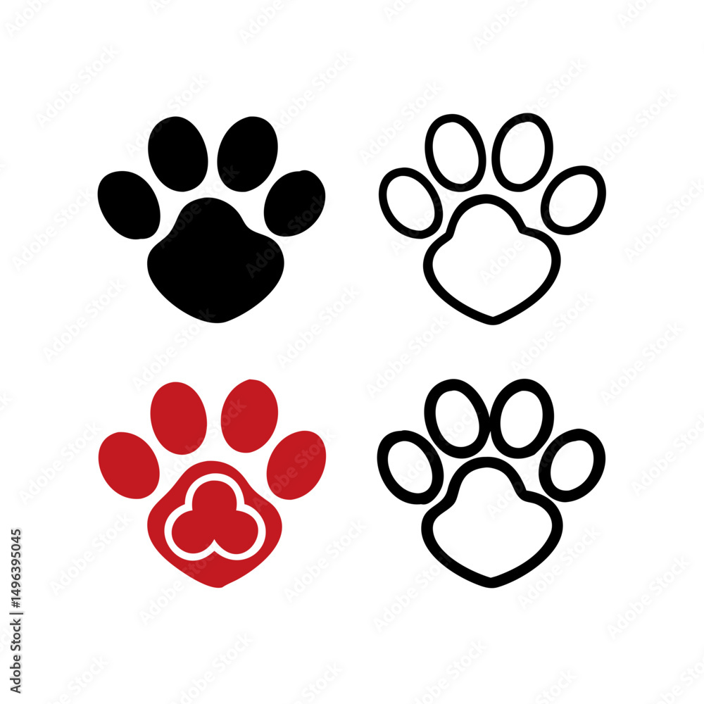Fototapeta premium Pet paw editable stroke outline icon isolated on white background flat.Pet paw editable stroke. footprints Pet paw, Heart with pet paw print dog cat icon, vector illustration. paws prints dog. 