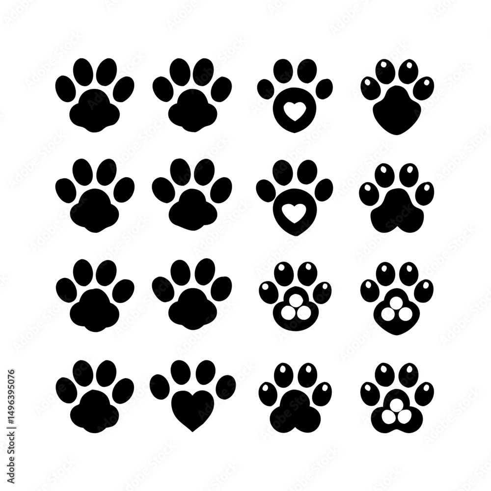 Fototapeta premium Pet paw editable stroke outline icon isolated on white background flat.Pet paw editable stroke. footprints Pet paw, Heart with pet paw print dog cat icon, vector illustration. paws prints dog. 