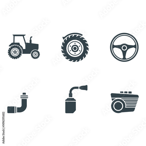 Vector Icons of Agricultural Machinery and Parts
