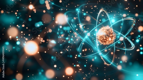 Conceptual illustration of an atom in a dark space.