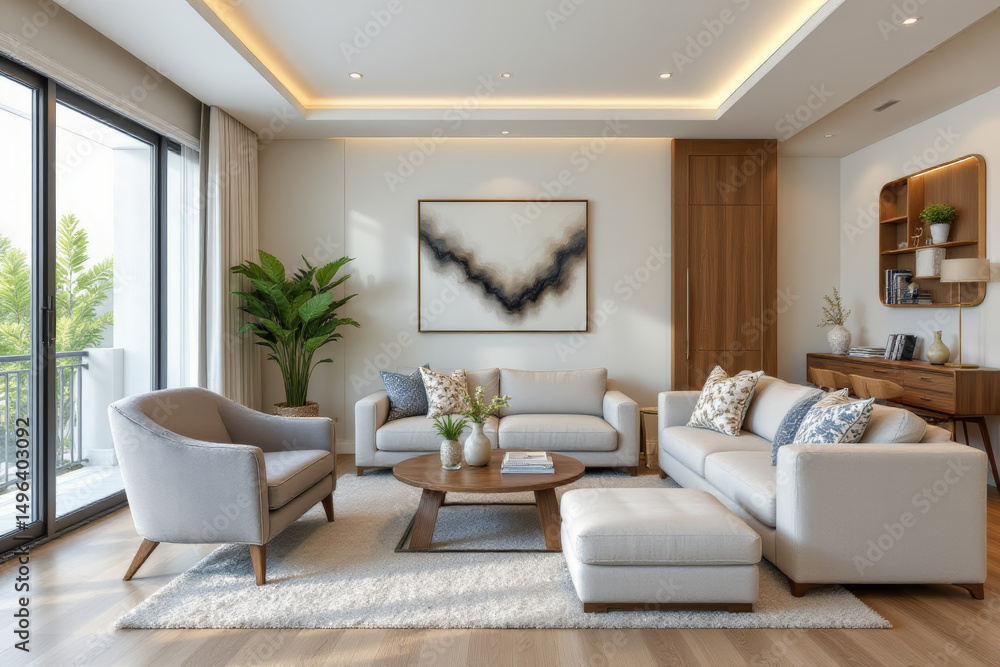 Modern living room featuring stylish furniture, cozy atmosphere, and elegant decor Modern living room featuring stylish furniture, cozy atmosphere, and elegant decor