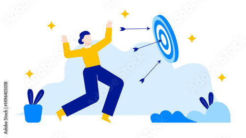 Person frantically evading arrows aimed at a target.