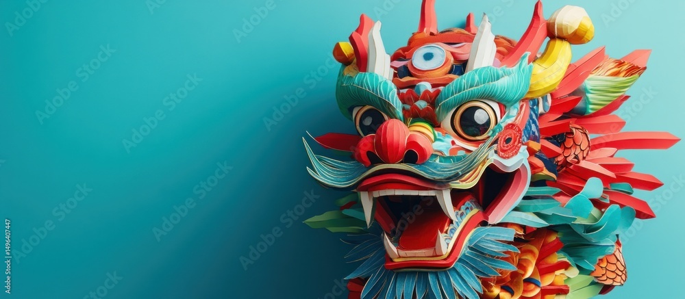 vibrant paper dragon illustration with intricate details against vibrant paper dragon illustration with intricate details against