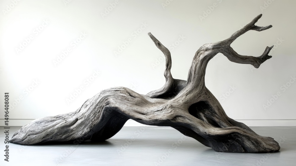 Obraz premium Abstract Twisted Driftwood Sculpture with Organic Texture and Minimalist Aesthetic