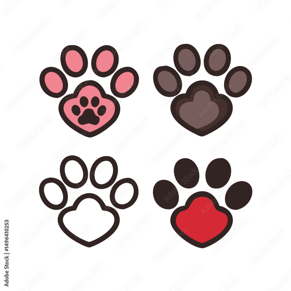Fototapeta premium Pet paw editable stroke outline icon isolated on white background flat.Pet paw editable stroke. footprints Pet paw, Heart with pet paw print dog cat icon, vector illustration. paws prints dog. 