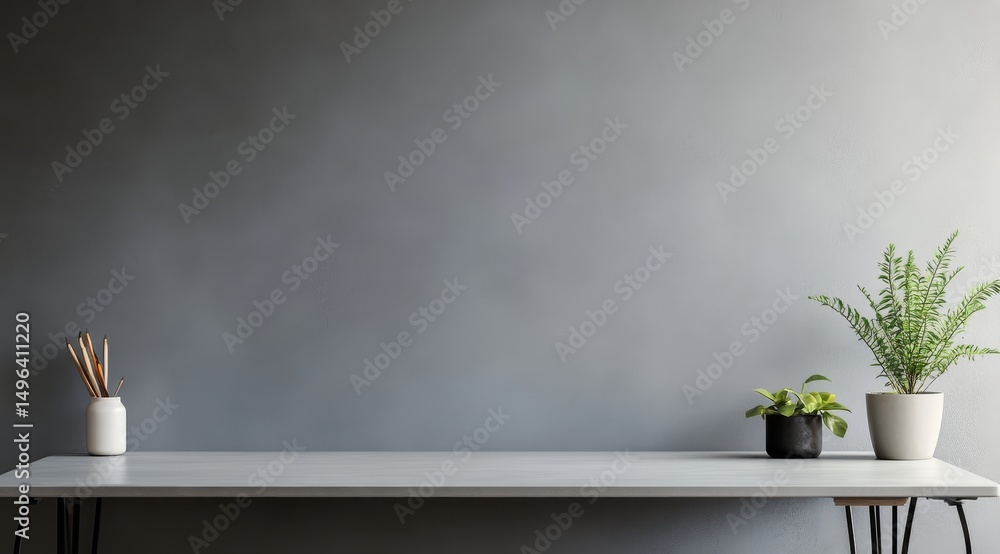 Minimalist Shelf with Plants and Brushes Minimalist Shelf with Plants and Brushes