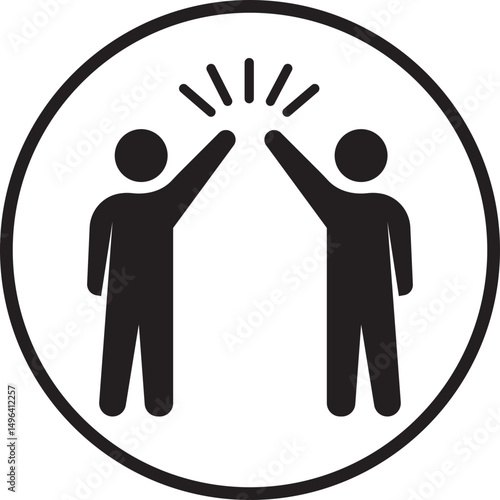 Teamwork icon. Business working together flat symbol. Co-worker, cooperation, collaboration vector. Two people give high-five or their hands raised up. Partnership isolated on transparent background.
