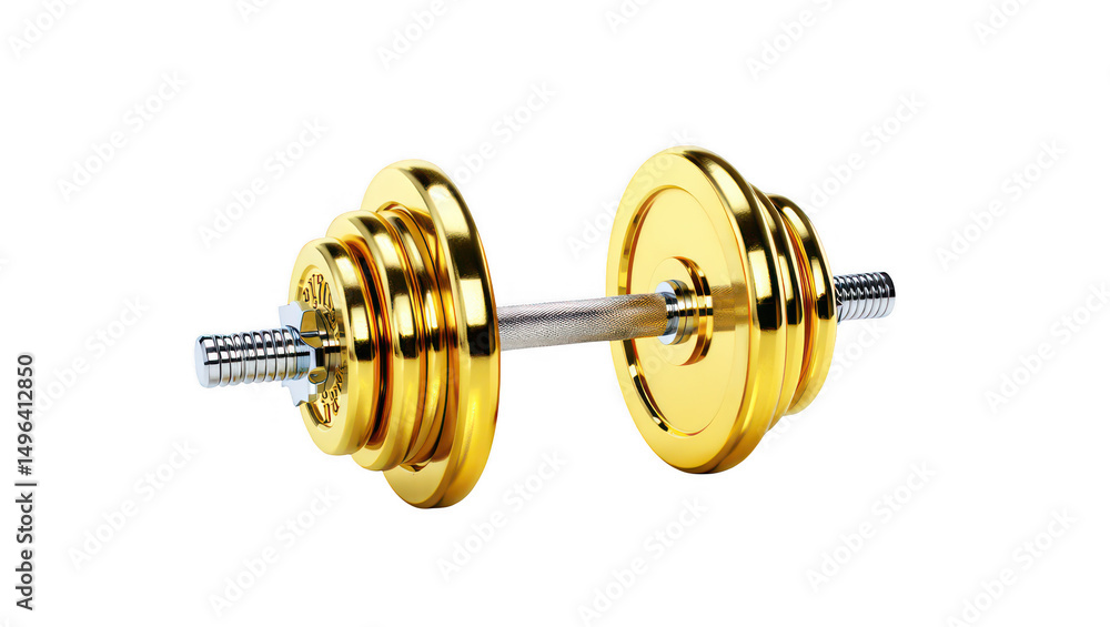 Fototapeta premium Gold Dumbbell Weights on Transparent Background Fitness Equipment Gym Exercise