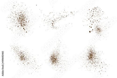 Vector set of flying coffee and chocolate powder particles background element
