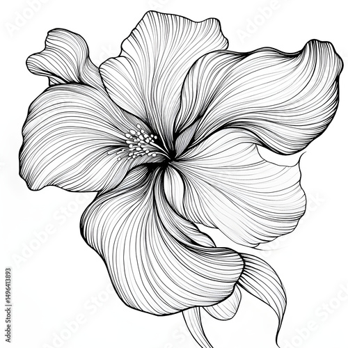 Beautiful tropical hibiscus blossom illustration with fine line work and shading high resolution photo