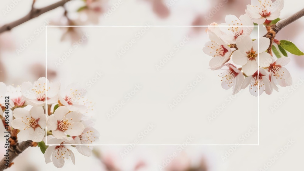 Delicate Almond Blossom Frame with Copy Space for Springtime Greetings and Floral Designs Delicate Almond Blossom Frame with Copy Space for Springtime Greetings and Floral Designs