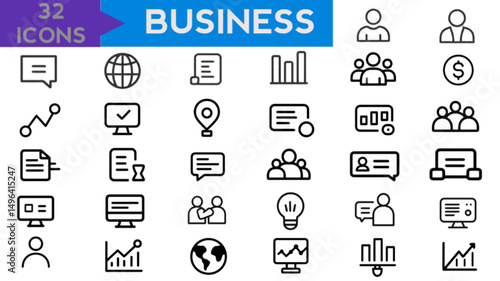 Business people, human resources, office management - thin line web icon set. Outline icons collection. Simple vector illustration.