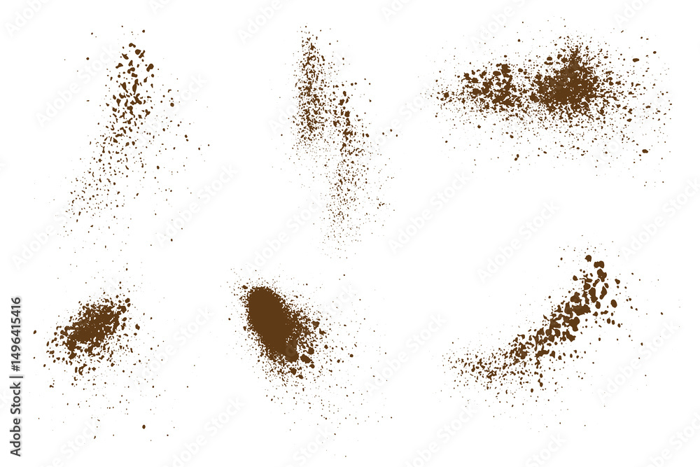 Dust particles flying coffee splash isolated chocolate powder vector background collection