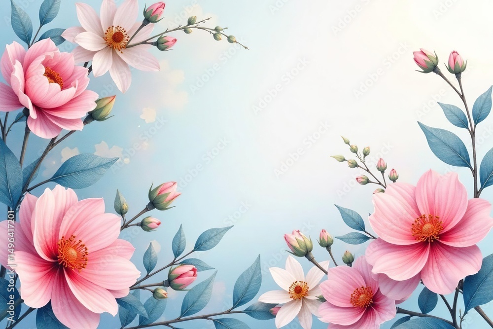Fototapeta premium Delicate watercolor floral wallpaper, pastel hues, plant, graphics