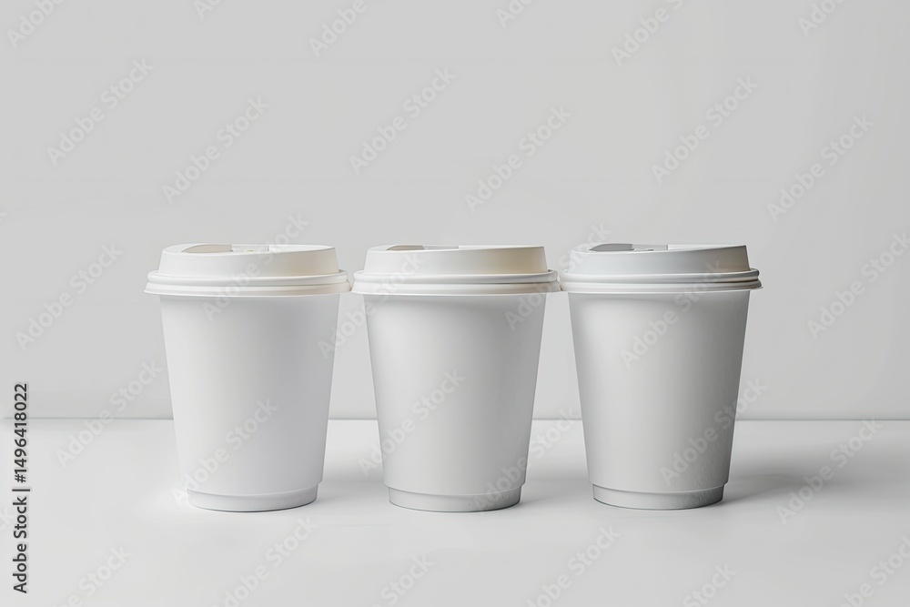 High Definition View of Three White Disposable Coffee Cups High Definition View of Three White Disposable Coffee Cups