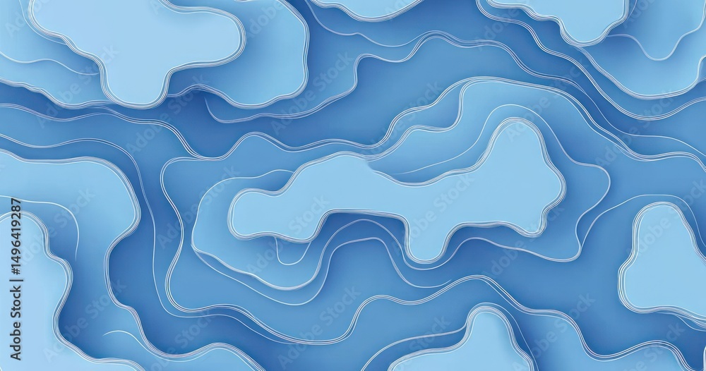 Fototapeta premium Abstract layered blue shapes resembling geographical or topographic map contours with smooth transitions and soft layering effect