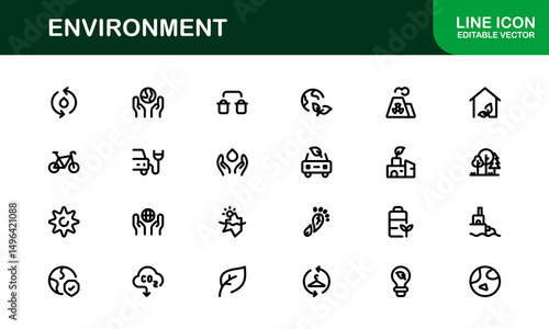 Nature and Environment Icons. Clean Line Art for Green Energy, Ecology, and Earth-Friendly Visuals