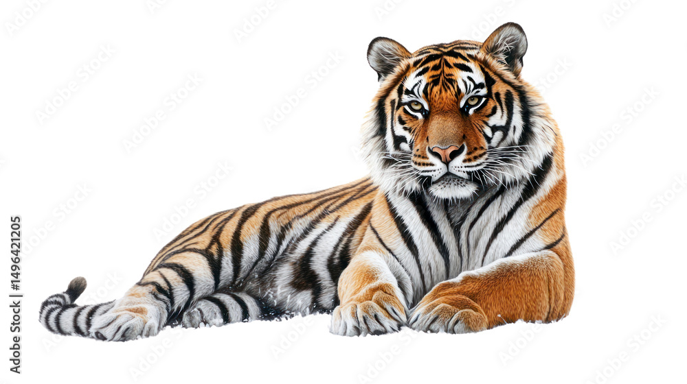 Fototapeta premium Realistic illustration of a tiger lounging on a white background.