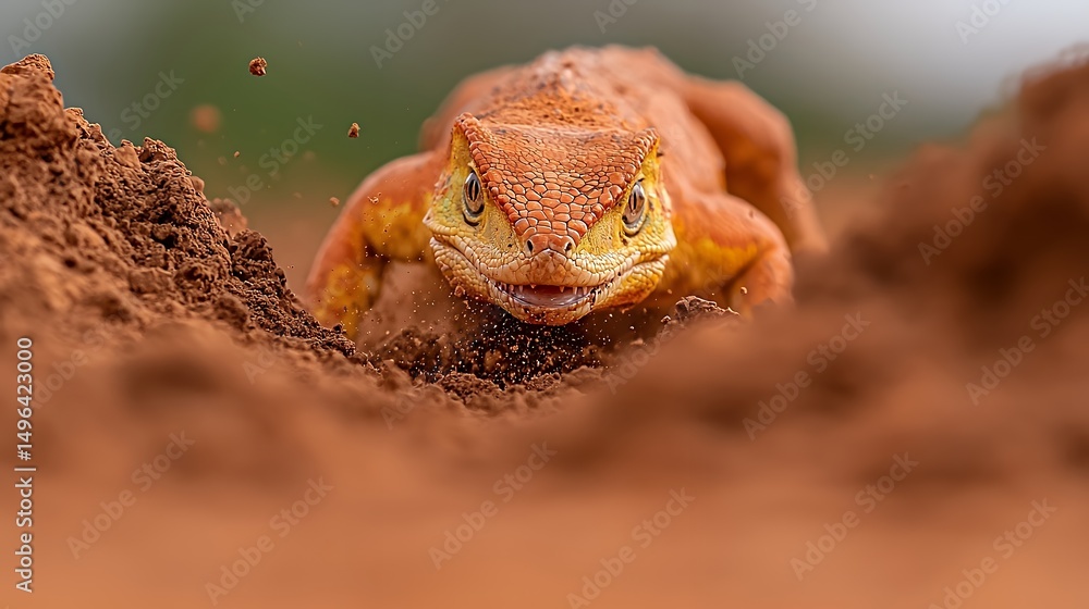 Obraz premium Lizard Digging in Dirt