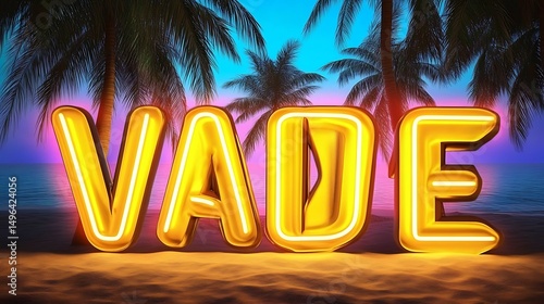 Neon VADE Sign with Tropical Beach.