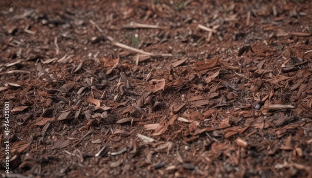 Close-up of pine bark mulch covering conifer bed soil, organic, garden, landscaping Close-up of pine bark mulch covering conifer bed soil, organic, garden, landscaping