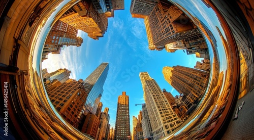 Cityscape with fisheye lens