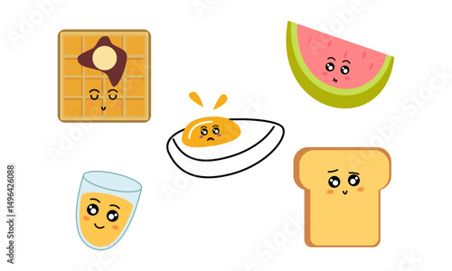 Breakfast Food Kawaii Doodle Set Vector Illustration