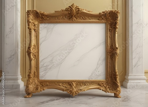 Ornate golden frame, swirling patterns, marble base  Luxury, classic style ,  stone,  elegant,  patterns