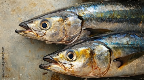 Freshly caught mackerel: a close-up showcasing their iridescent scales