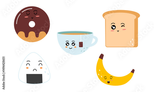 Breakfast Food Kawaii Doodle Set Vector Illustration