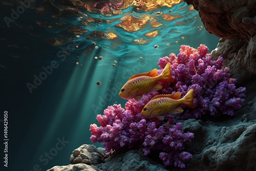 Underwater view of vibrant coral reef with colorful fish swimming