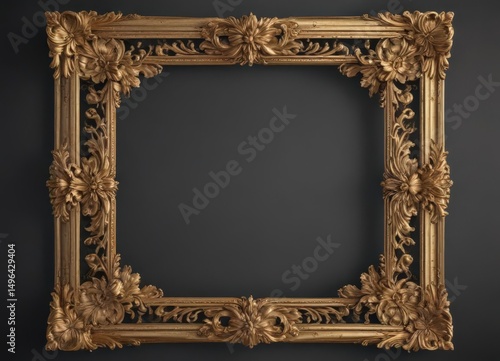 Gilded scroll frame, classic floral motif, antique style, embellishment, texture, antique