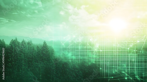 Digital representation of a tranquil forest landscape.