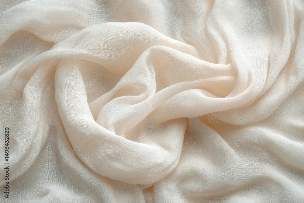 Soft flowing white fabric with gentle folds and delicate texture creating a light and airy feeling Soft flowing white fabric with gentle folds and delicate texture creating a light and airy feeling