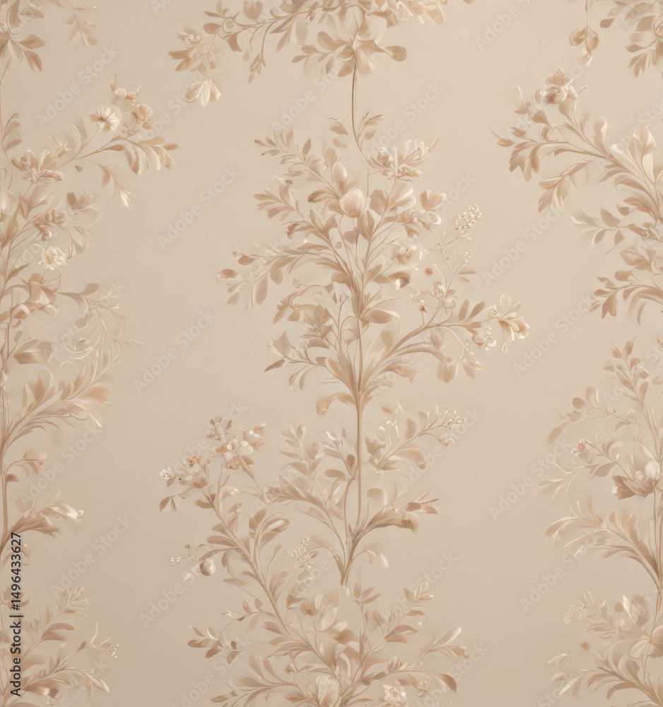 Fototapeta premium Subtle beige damask with delicate floral sprigs Perfect for background , pastel, retro, beige